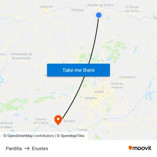 Pardilla to Erustes map
