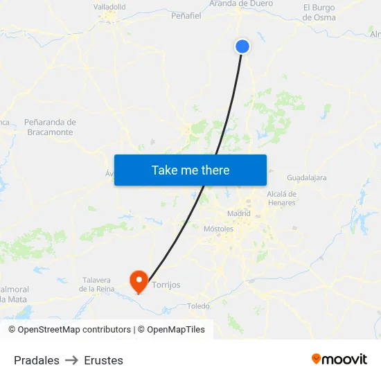 Pradales to Erustes map