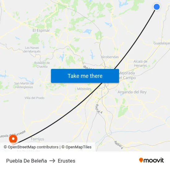 Puebla De Beleña to Erustes map