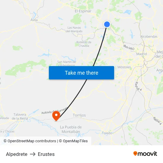 Alpedrete to Erustes map