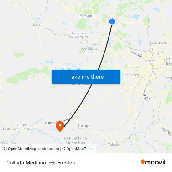 Collado Mediano to Erustes map