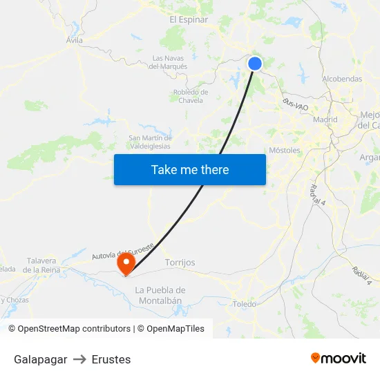Galapagar to Erustes map