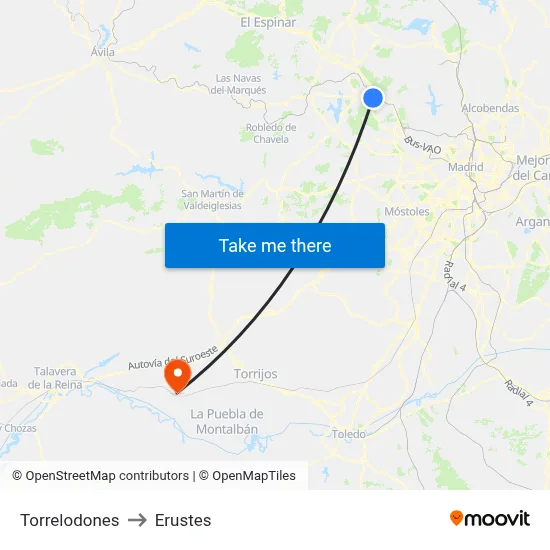 Torrelodones to Erustes map
