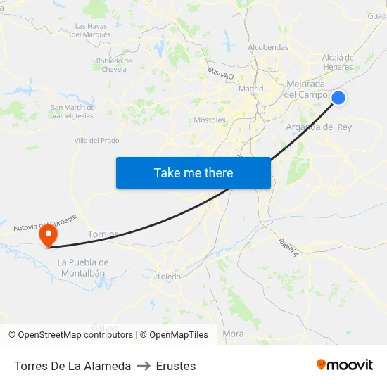 Torres De La Alameda to Erustes map