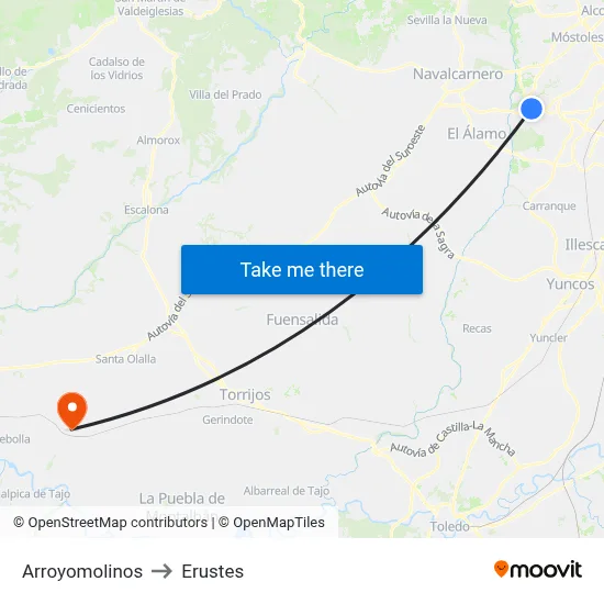Arroyomolinos to Erustes map