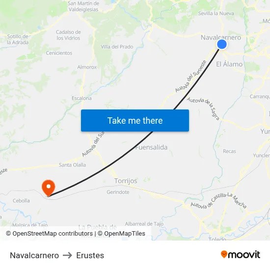 Navalcarnero to Erustes map