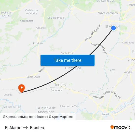 El Álamo to Erustes map