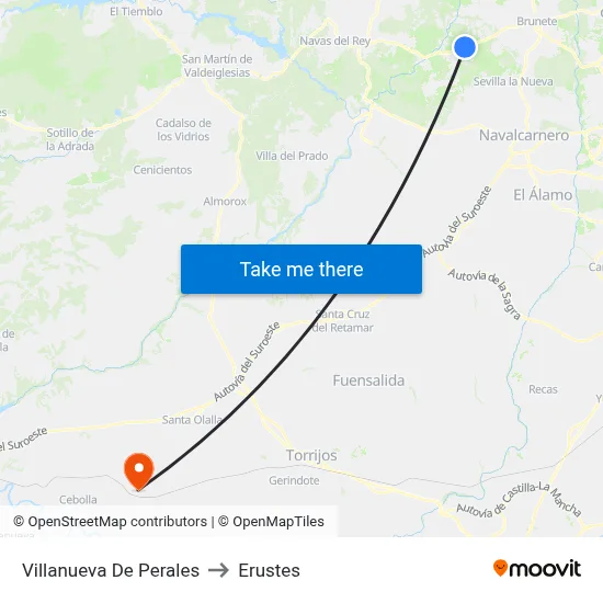 Villanueva De Perales to Erustes map