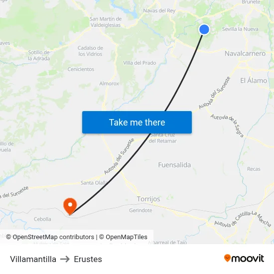 Villamantilla to Erustes map