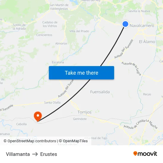 Villamanta to Erustes map