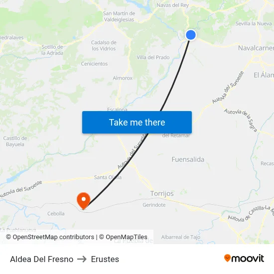 Aldea Del Fresno to Erustes map