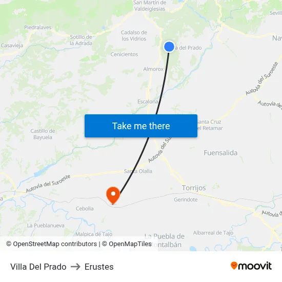 Villa Del Prado to Erustes map