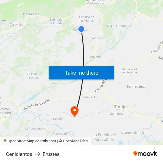 Cenicientos to Erustes map
