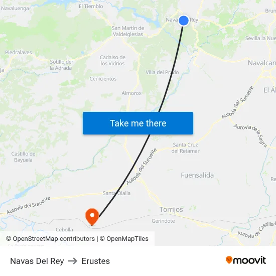 Navas Del Rey to Erustes map