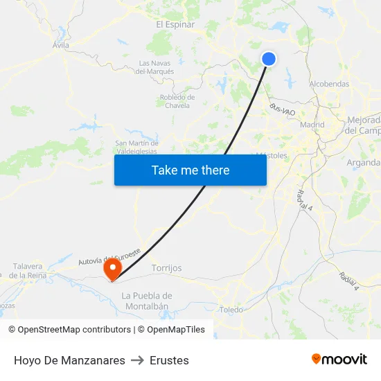 Hoyo De Manzanares to Erustes map