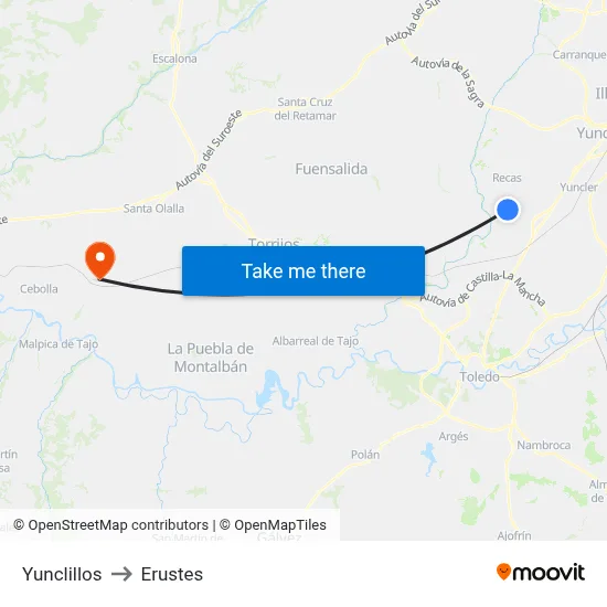 Yunclillos to Erustes map