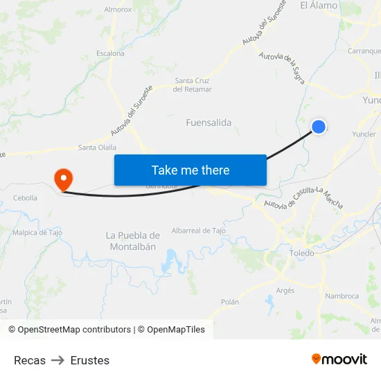 Recas to Erustes map