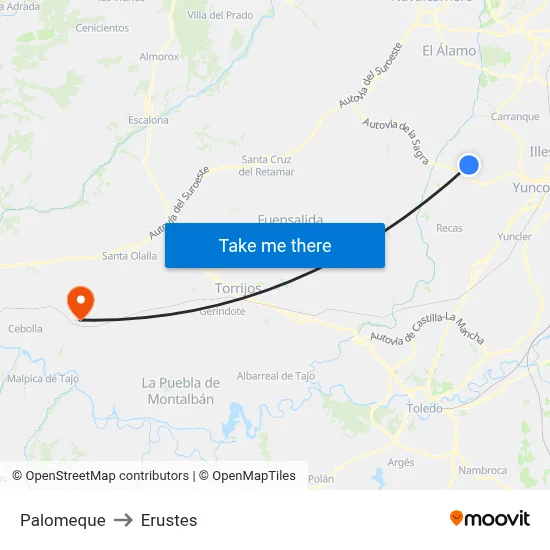 Palomeque to Erustes map