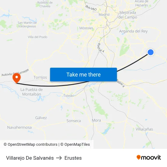 Villarejo De Salvanés to Erustes map