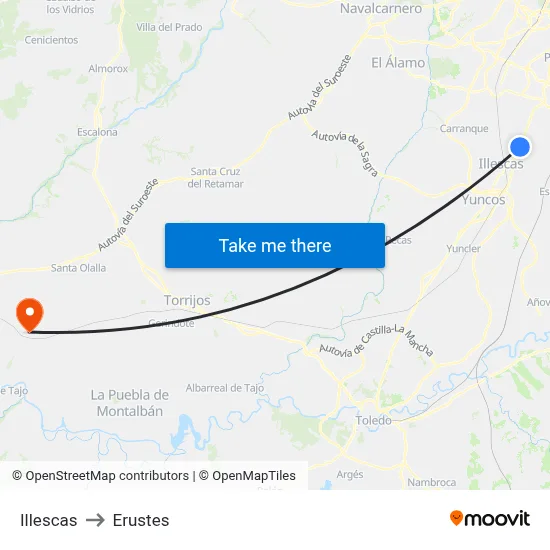 Illescas to Erustes map