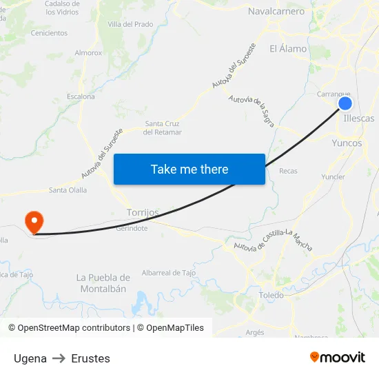 Ugena to Erustes map