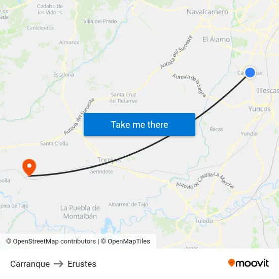 Carranque to Erustes map