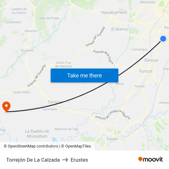 Torrejón De La Calzada to Erustes map