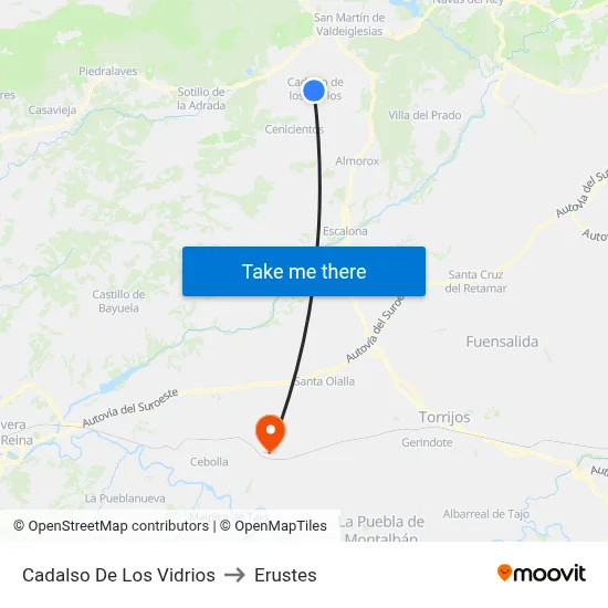 Cadalso De Los Vidrios to Erustes map