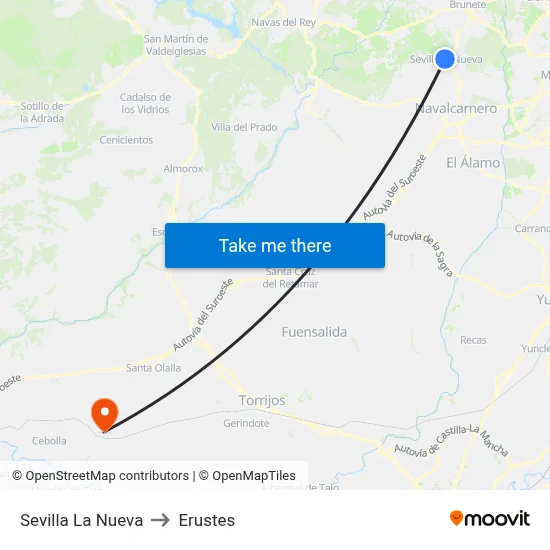 Sevilla La Nueva to Erustes map
