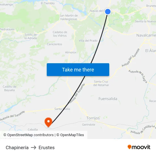 Chapinería to Erustes map