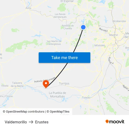 Valdemorillo to Erustes map