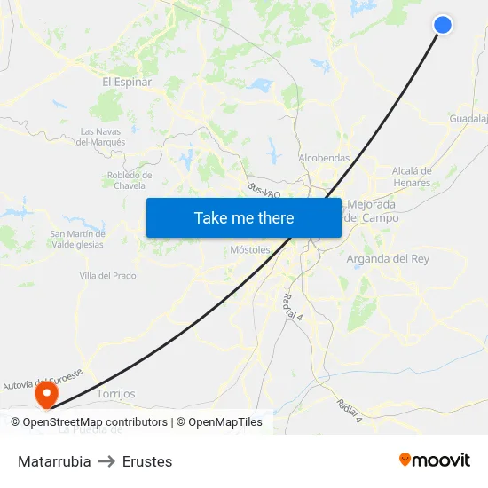 Matarrubia to Erustes map