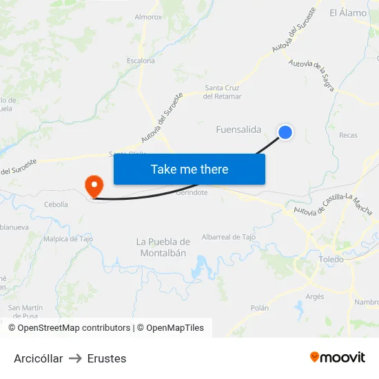 Arcicóllar to Erustes map