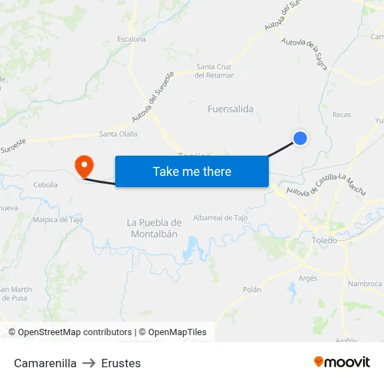 Camarenilla to Erustes map