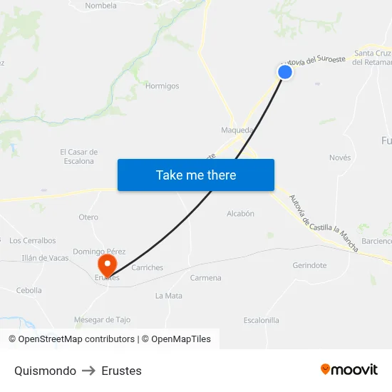 Quismondo to Erustes map