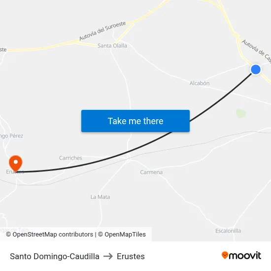 Santo Domingo-Caudilla to Erustes map