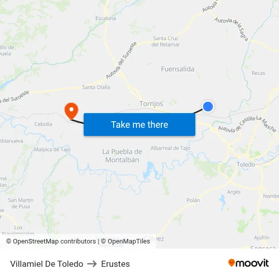 Villamiel De Toledo to Erustes map