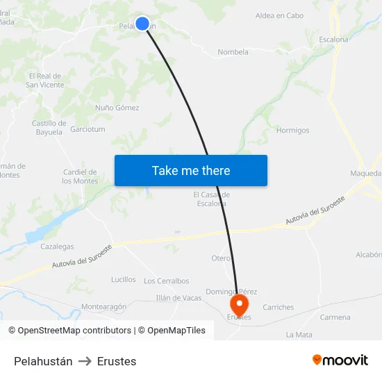 Pelahustán to Erustes map