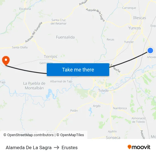 Alameda De La Sagra to Erustes map