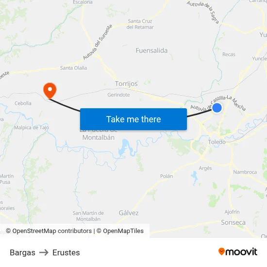 Bargas to Erustes map