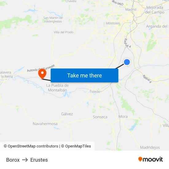 Borox to Erustes map