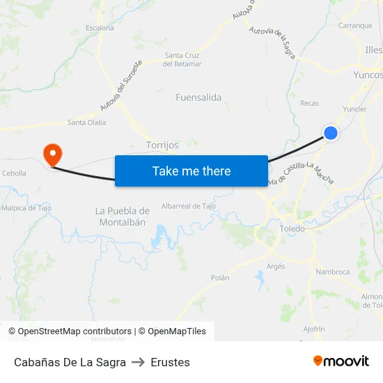 Cabañas De La Sagra to Erustes map