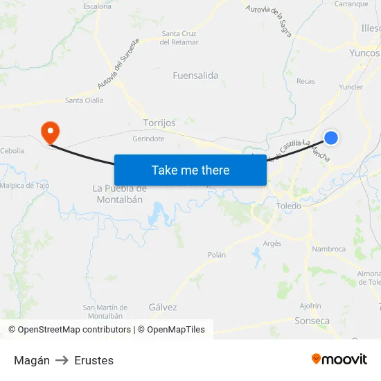 Magán to Erustes map
