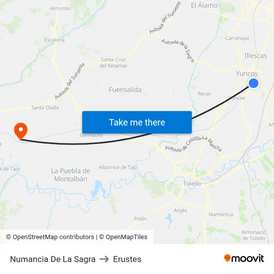 Numancia De La Sagra to Erustes map