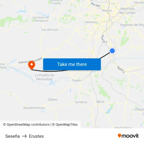Seseña to Erustes map