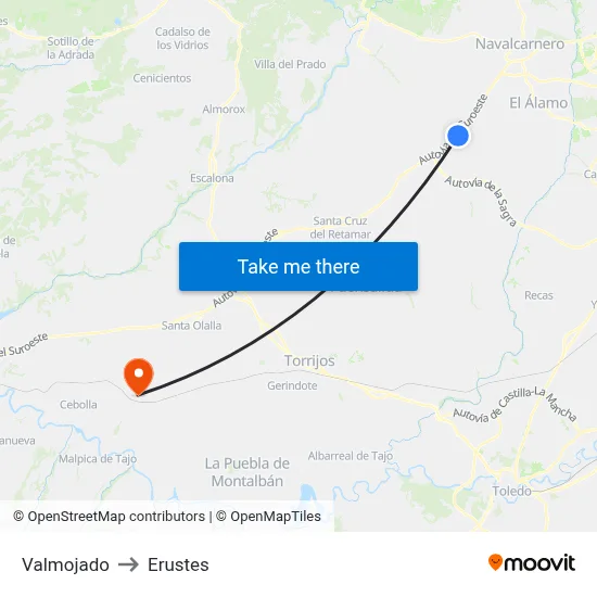 Valmojado to Erustes map