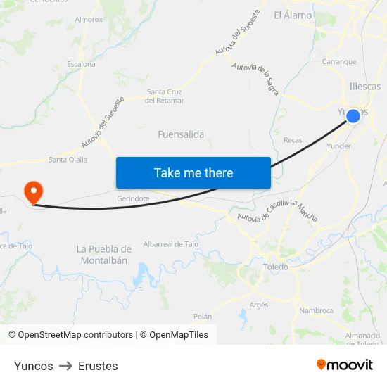 Yuncos to Erustes map
