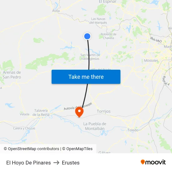 El Hoyo De Pinares to Erustes map