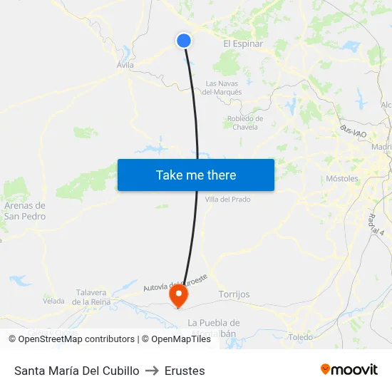 Santa María Del Cubillo to Erustes map