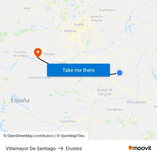 Villamayor De Santiago to Erustes map